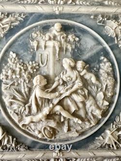 Vintage Victorian blue soapstone hinged jewelry box with additional shelf 1970s