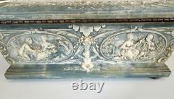 Vintage Victorian blue soapstone hinged jewelry box with additional shelf 1970s