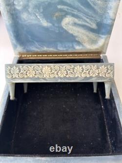 Vintage Victorian blue soapstone hinged jewelry box with additional shelf 1970s