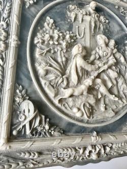 Vintage Victorian blue soapstone hinged jewelry box with additional shelf 1970s