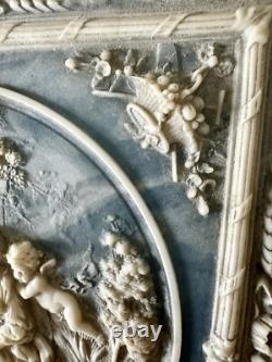 Vintage Victorian blue soapstone hinged jewelry box with additional shelf 1970s