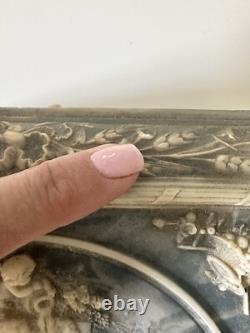 Vintage Victorian blue soapstone hinged jewelry box with additional shelf 1970s