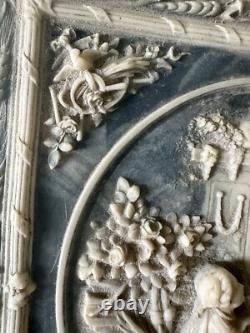 Vintage Victorian blue soapstone hinged jewelry box with additional shelf 1970s