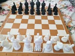 Vintage Village Style Chess USSR Soviet Set Plastic with Box Made in USSR