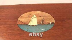 Vintage Walnut Music Box w Hand Painted Sailboat-Sailor Guy Gift