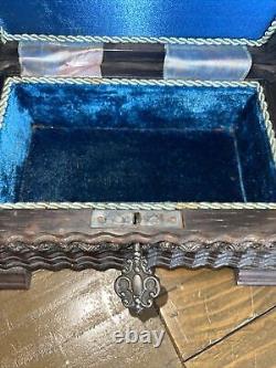 Vintage Walnut Wood Jewelry Trinket Box with Ornate Etched Silver LUXUrious