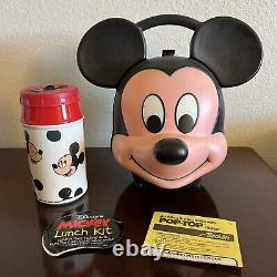 Vintage Walt Disney Mickey Mouse Head Plastic Lunch Box by Aladdin With Thermos