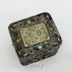 Vintage White Metal Filigree Jewelled and Enamelled Box