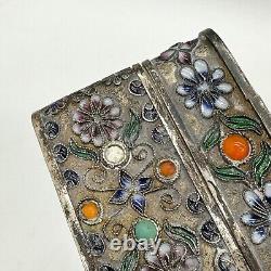 Vintage White Metal Filigree Jewelled and Enamelled Box