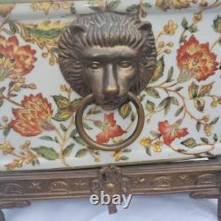 Vintage Wong Lee (WL 1895) Floral Crackled Ceramic & Bronze Lidded Box