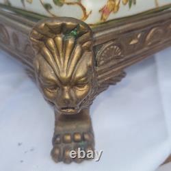 Vintage Wong Lee (WL 1895) Floral Crackled Ceramic & Bronze Lidded Box