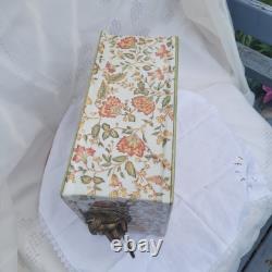 Vintage Wong Lee (WL 1895) Floral Crackled Ceramic & Bronze Lidded Box