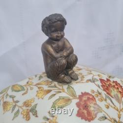 Vintage Wong Lee (WL 1895) Floral Crackled Ceramic & Bronze Lidded Box