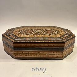 Vintage Wood Box Intricate Inlay Hinged Lid Middle Eastern Estate Find