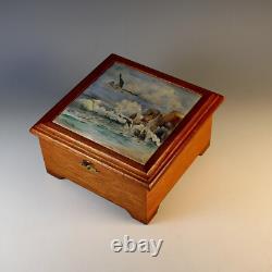 Vintage Wood Box with inlaid Hand Painted Signed Tile Top