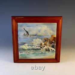 Vintage Wood Box with inlaid Hand Painted Signed Tile Top