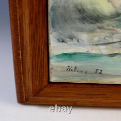 Vintage Wood Box with inlaid Hand Painted Signed Tile Top