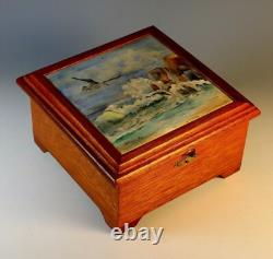 Vintage Wood Box with inlaid Hand Painted Signed Tile Top