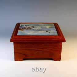 Vintage Wood Box with inlaid Hand Painted Signed Tile Top