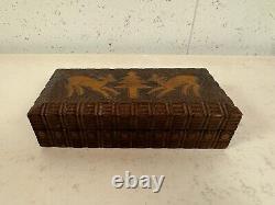 Vintage Wood Carved Humidor or Jewelry Box with 2 Deer & Tree Decoration