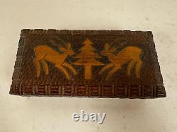 Vintage Wood Carved Humidor or Jewelry Box with 2 Deer & Tree Decoration