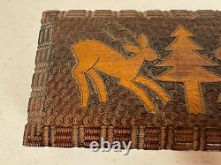 Vintage Wood Carved Humidor or Jewelry Box with 2 Deer & Tree Decoration