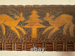 Vintage Wood Carved Humidor or Jewelry Box with 2 Deer & Tree Decoration