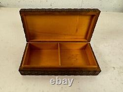 Vintage Wood Carved Humidor or Jewelry Box with 2 Deer & Tree Decoration