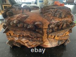 Vintage Wood Craved Cedar Hinged Box, Amazing Detail Village SceneVillage Scene