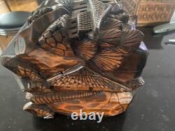 Vintage Wood Craved Cedar Hinged Box, Amazing Detail Village SceneVillage Scene