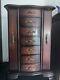 Vintage Wood Jewelry Box 6 Drawer Two Doors Mirror Bombay Style Dark Tone