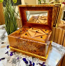 Vintage Wood Jewelry box with mirror inside Moroccan lockable Box organizer