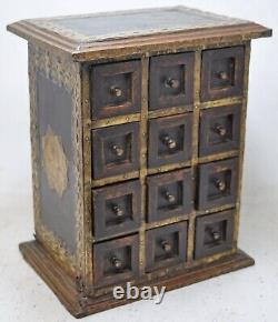 Vintage Wooden 12 Drawers Jewelery Storage Box Original Old Hand Crafted