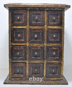 Vintage Wooden 12 Drawers Jewelery Storage Box Original Old Hand Crafted