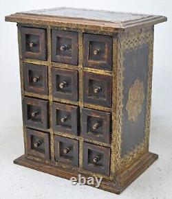 Vintage Wooden 12 Drawers Jewelery Storage Box Original Old Hand Crafted