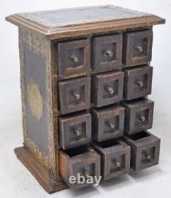 Vintage Wooden 12 Drawers Jewelery Storage Box Original Old Hand Crafted