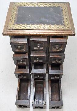 Vintage Wooden 12 Drawers Jewelery Storage Box Original Old Hand Crafted