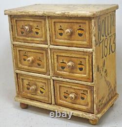 Vintage Wooden 6 Drawers Storage Box Original Old Hand Crafted Painted