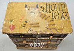 Vintage Wooden 6 Drawers Storage Box Original Old Hand Crafted Painted