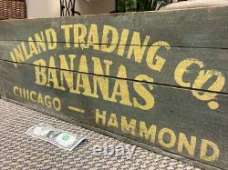 Vintage Wooden Banana Crate Inland Trading Chicago Illinois Hammond Indiana Box