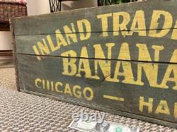 Vintage Wooden Banana Crate Inland Trading Chicago Illinois Hammond Indiana Box