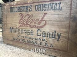Vintage Wooden Box Hildreth's Velvet Molasses Candy Boston Massachusetts Crate