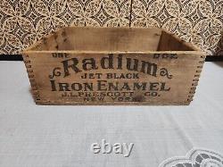 Vintage Wooden Crate Box Stamped JL Prescott Jet Black Radium Enamel (1905-1930)