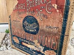 Vintage Wooden Crate Sears Roebuck Crackers Biscuits Cakes Chicago Illinois Box