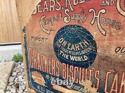 Vintage Wooden Crate Sears Roebuck Crackers Biscuits Cakes Chicago Illinois Box