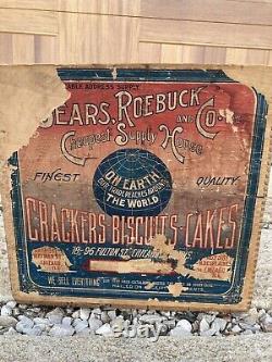 Vintage Wooden Crate Sears Roebuck Crackers Biscuits Cakes Chicago Illinois Box