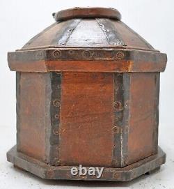 Vintage Wooden Dome Shaped Storage Box Original Old Hand Crafted Painted