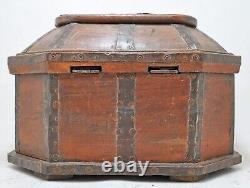 Vintage Wooden Dome Shaped Storage Box Original Old Hand Crafted Painted