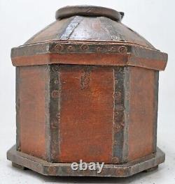 Vintage Wooden Dome Shaped Storage Box Original Old Hand Crafted Painted