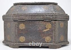 Vintage Wooden Dome Shaped Storage Chest Box Original Old Hand Crafted Brass Fit